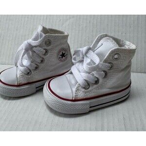 Converse Infant Size 2 EU 18 White Canvas All Star Hi High Top Shoes Sneakers